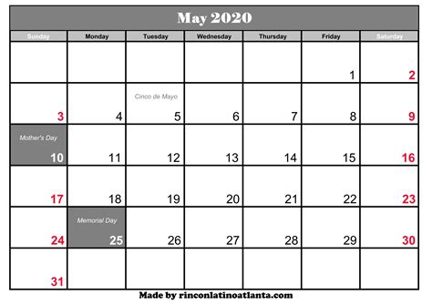 what holiday in may 2020